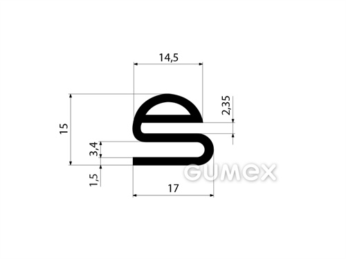 Gumový profil tvaru "e" s dutinkou, 15x17/2,35mm, 70°ShA, NBR, -40°C/+70°C, čierny